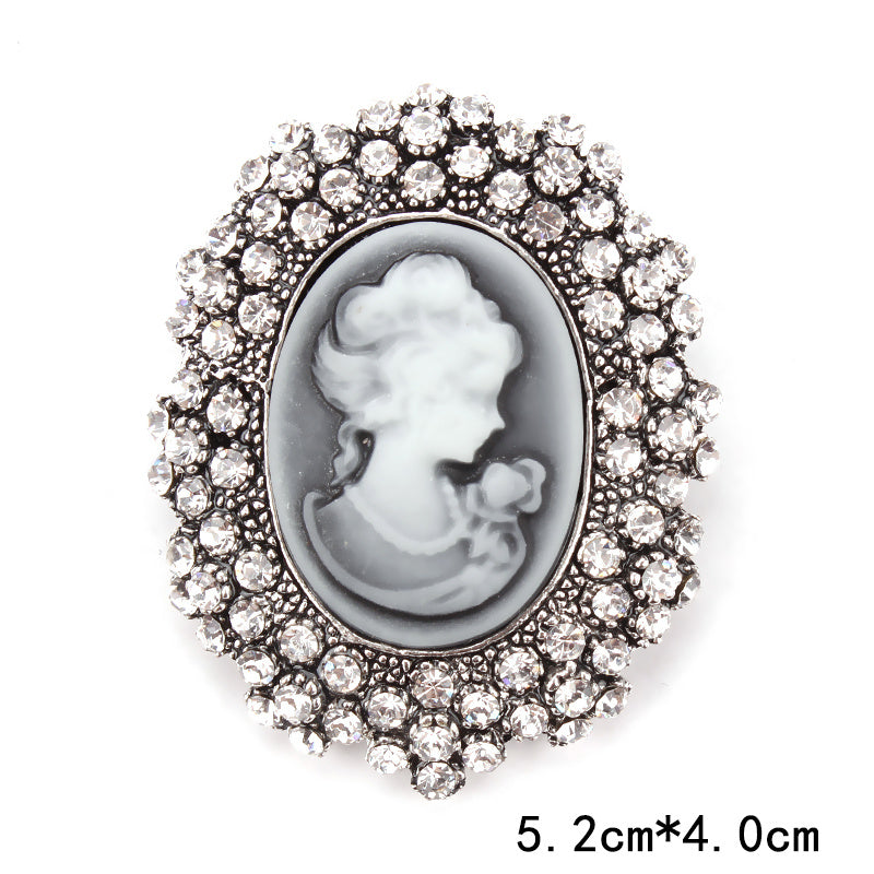 Retro Palace Brooch Female Brooch Female Anti Light European And American Fashion Beauty Head Picture Windbreaker Badge Pin C
