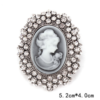 Retro Palace Brooch Female Brooch Female Anti Light European And American Fashion Beauty Head Picture Windbreaker Badge Pin C