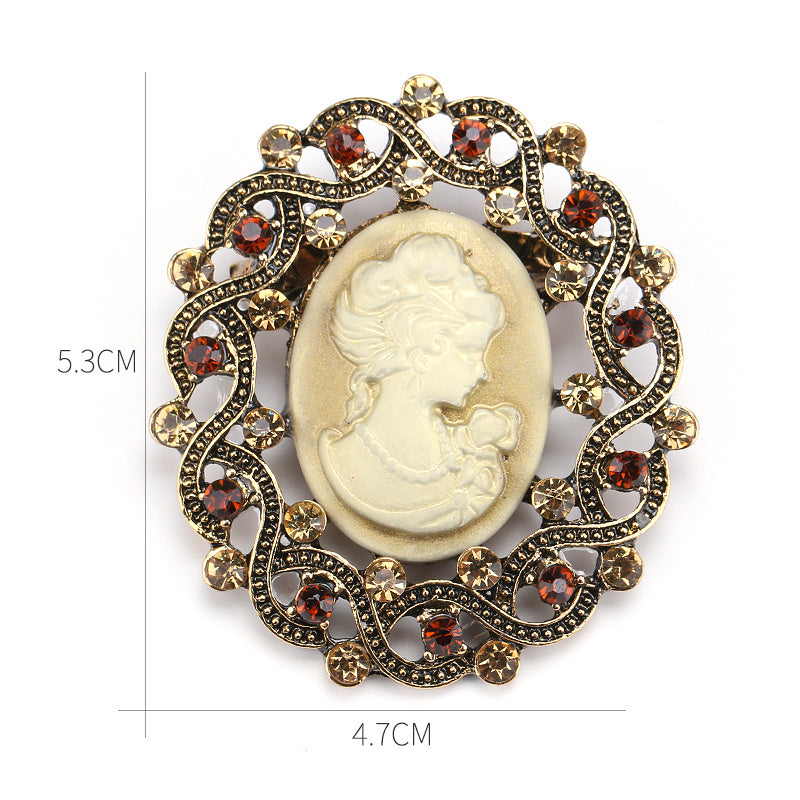 Retro Palace Brooch Female Brooch Female Anti Light European And American Fashion Beauty Head Picture Windbreaker Badge Pin C