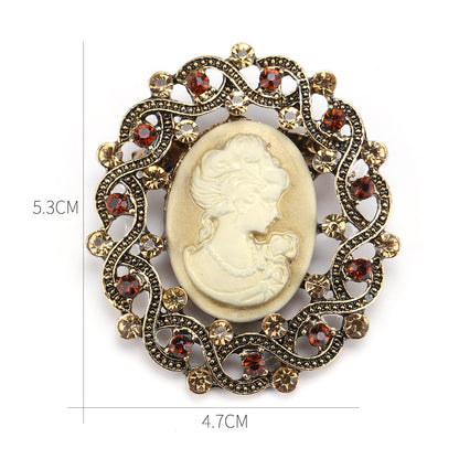 Retro Palace Brooch Female Brooch Female Anti Light European And American Fashion Beauty Head Picture Windbreaker Badge Pin C