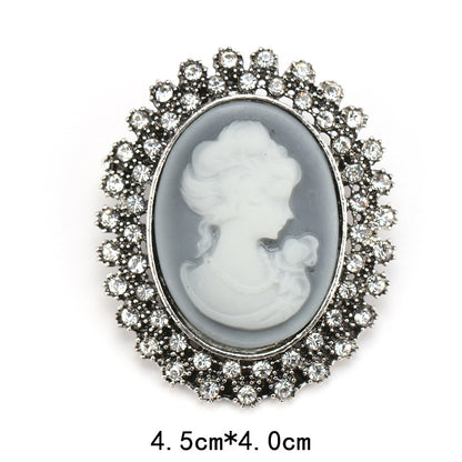 Retro Palace Brooch Female Brooch Female Anti Light European And American Fashion Beauty Head Picture Windbreaker Badge Pin C