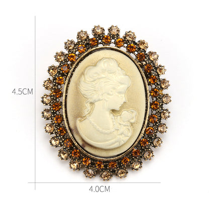 Retro Palace Brooch Female Brooch Female Anti Light European And American Fashion Beauty Head Picture Windbreaker Badge Pin C