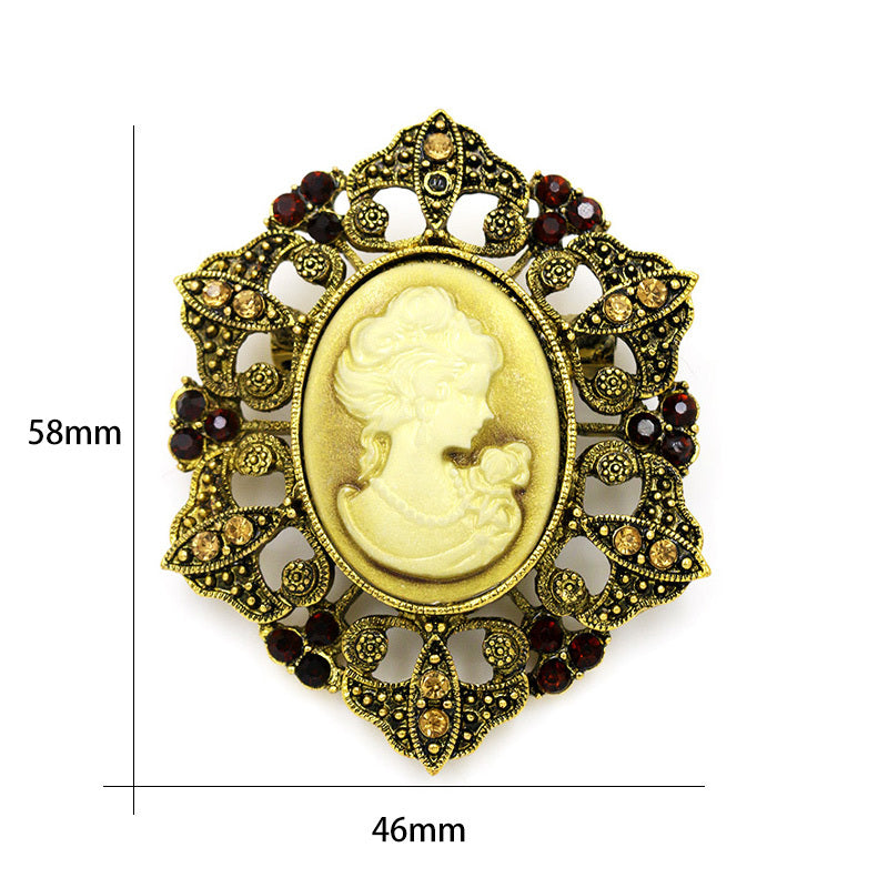 Retro Palace Brooch Female Brooch Female Anti Light European And American Fashion Beauty Head Picture Windbreaker Badge Pin C