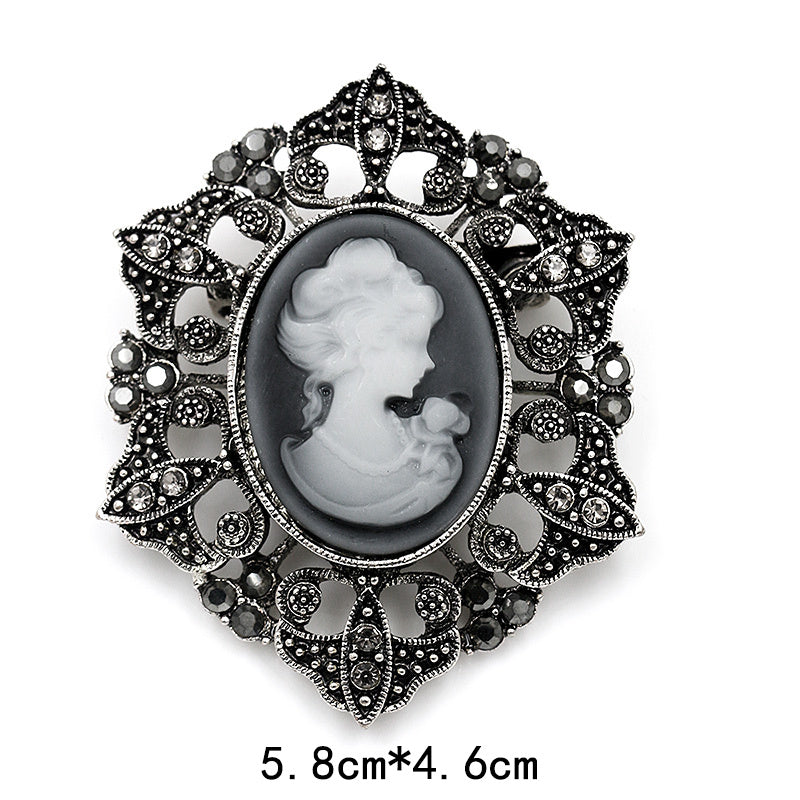 Retro Palace Brooch Female Brooch Female Anti Light European And American Fashion Beauty Head Picture Windbreaker Badge Pin C