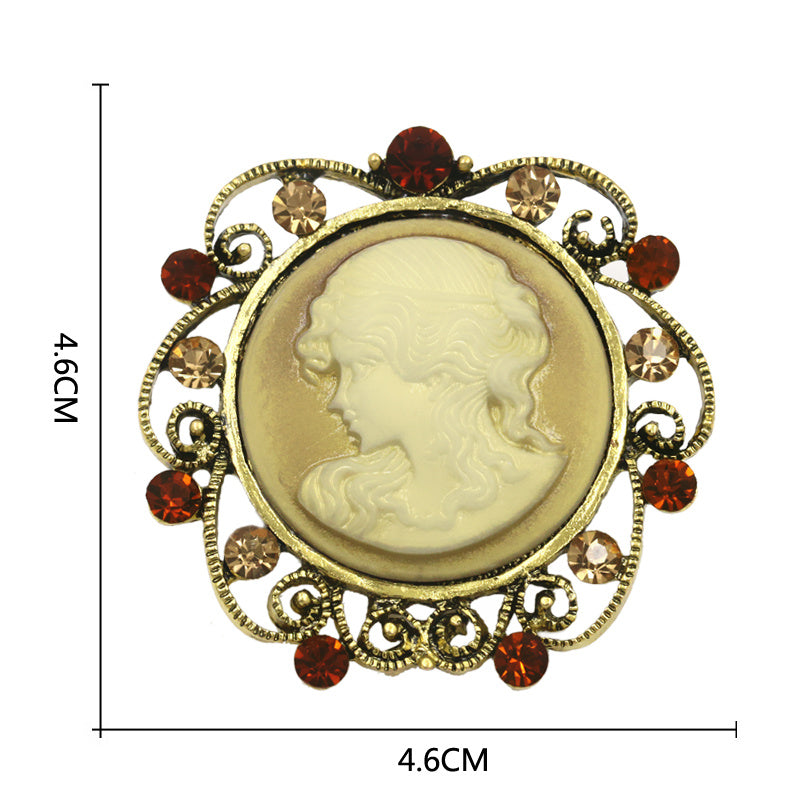 Retro Palace Brooch Female Brooch Female Anti Light European And American Fashion Beauty Head Picture Windbreaker Badge Pin C