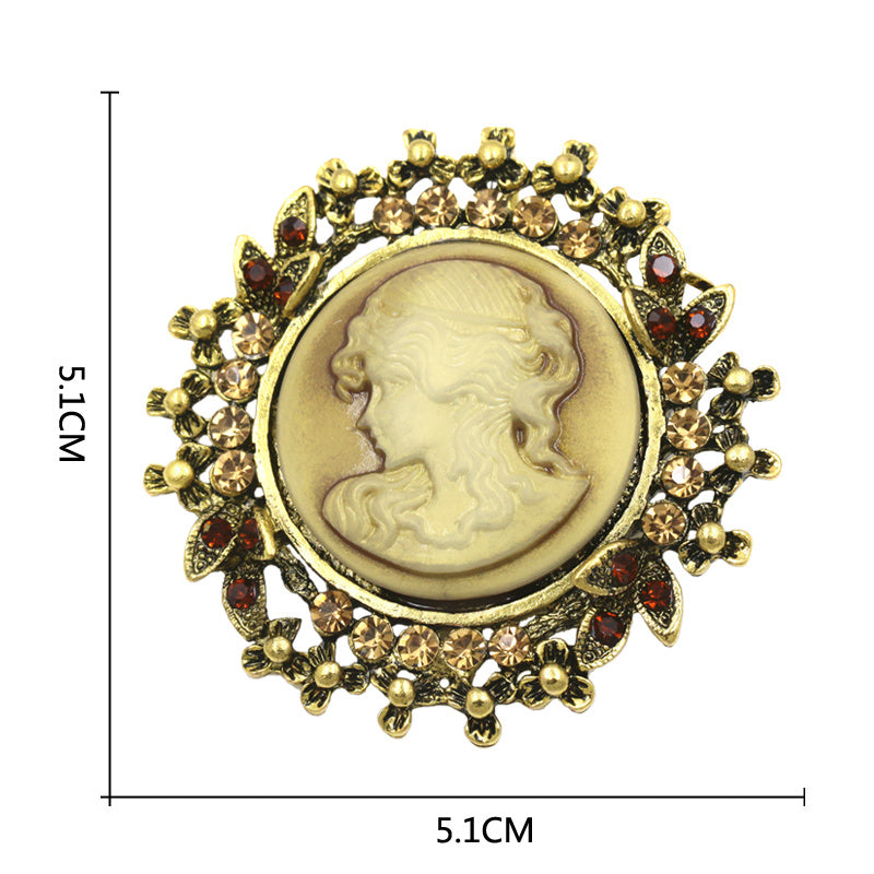 Retro Palace Brooch Female Brooch Female Anti Light European And American Fashion Beauty Head Picture Windbreaker Badge Pin C