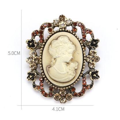 Retro Palace Brooch Female Brooch Female Anti Light European And American Fashion Beauty Head Picture Windbreaker Badge Pin C