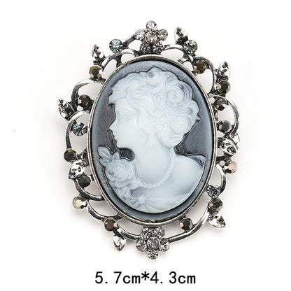 Retro Palace Brooch Female Brooch Female Anti Light European And American Fashion Beauty Head Picture Windbreaker Badge Pin C