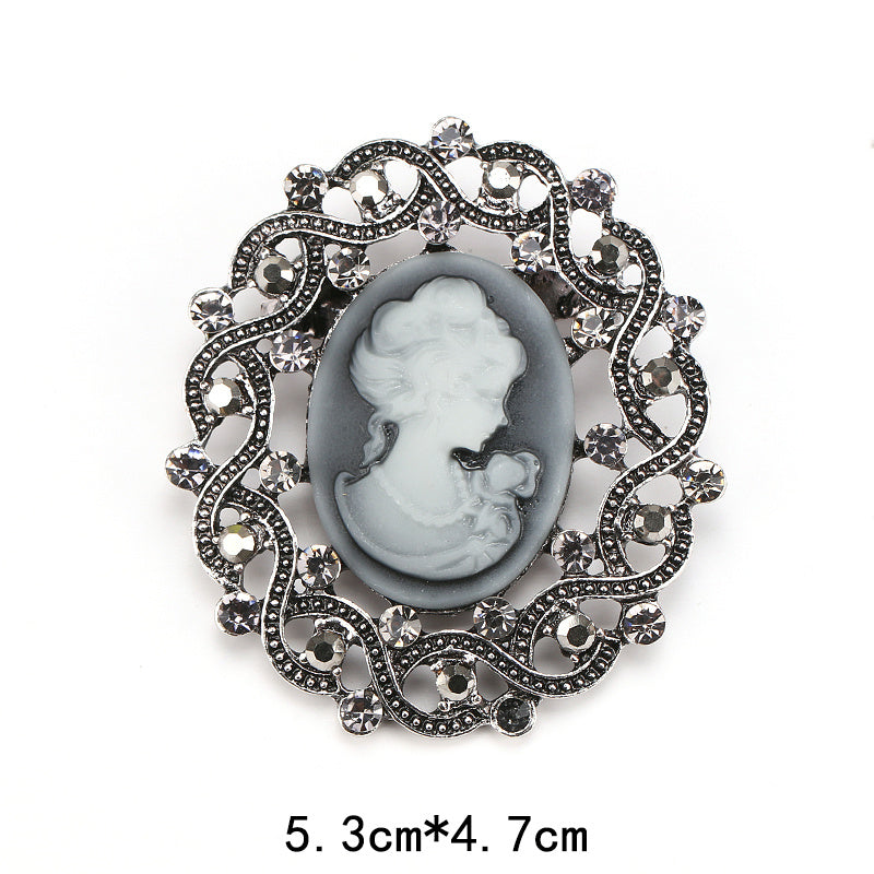 Retro Palace Brooch Female Brooch Female Anti Light European And American Fashion Beauty Head Picture Windbreaker Badge Pin C