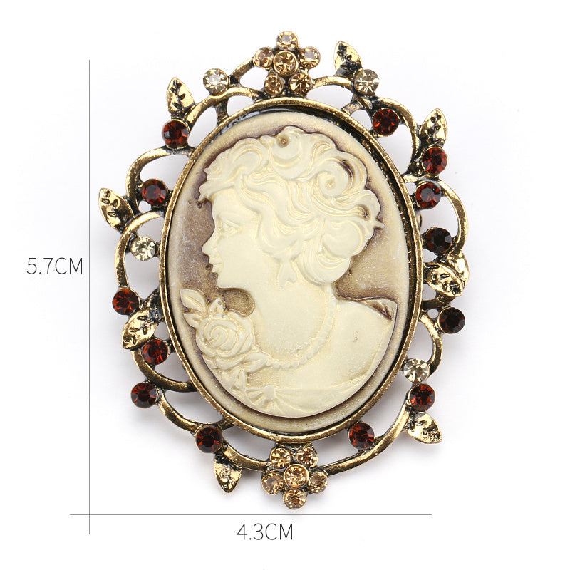 Retro Palace Brooch Female Brooch Female Anti Light European And American Fashion Beauty Head Picture Windbreaker Badge Pin C