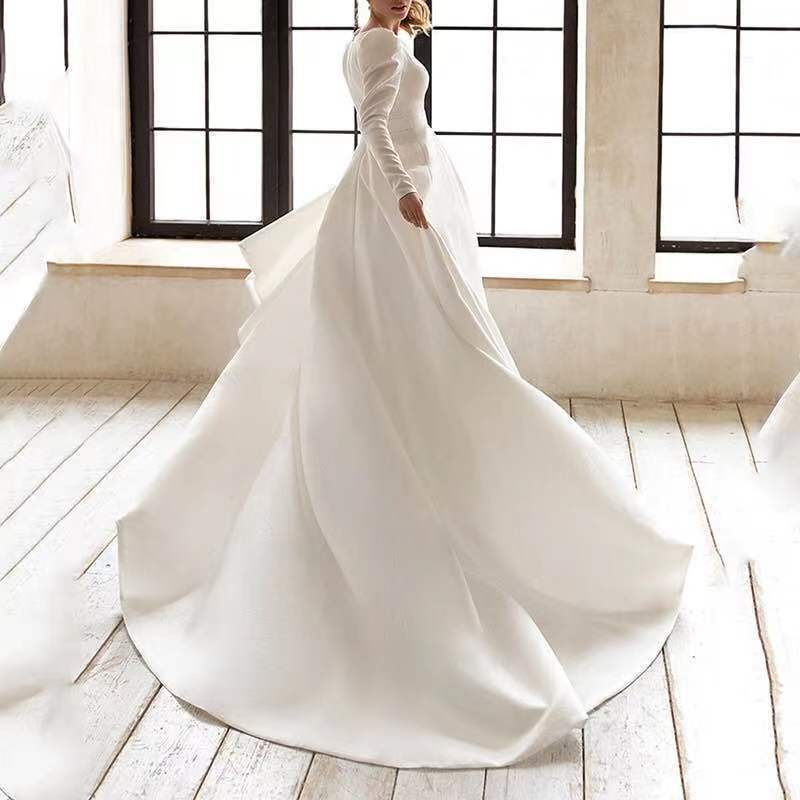 Ladies Style White Dress Satin Surface Was Thin And High French Temperament Dress Long Skirt 1621222576951