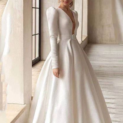 Ladies Style White Dress Satin Surface Was Thin And High French Temperament Dress Long Skirt 1621222576953