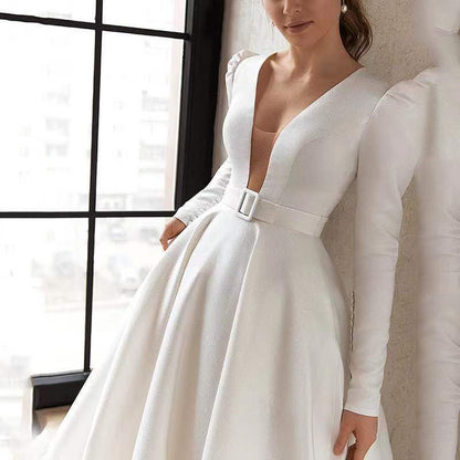 Ladies Style White Dress Satin Surface Was Thin And High French Temperament Dress Long Skirt 1621222576956