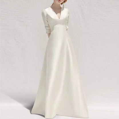Ladies Style White Dress Satin Surface Was Thin And High French Temperament Dress Long Skirt 1621222576957