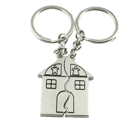 Cartoon Creative House Shape Couple Travel Commemorative Alloy Keychain 1621237229303