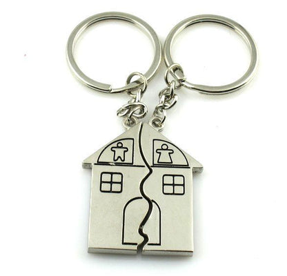 Cartoon Creative House Shape Couple Travel Commemorative Alloy Keychain 1621237229305