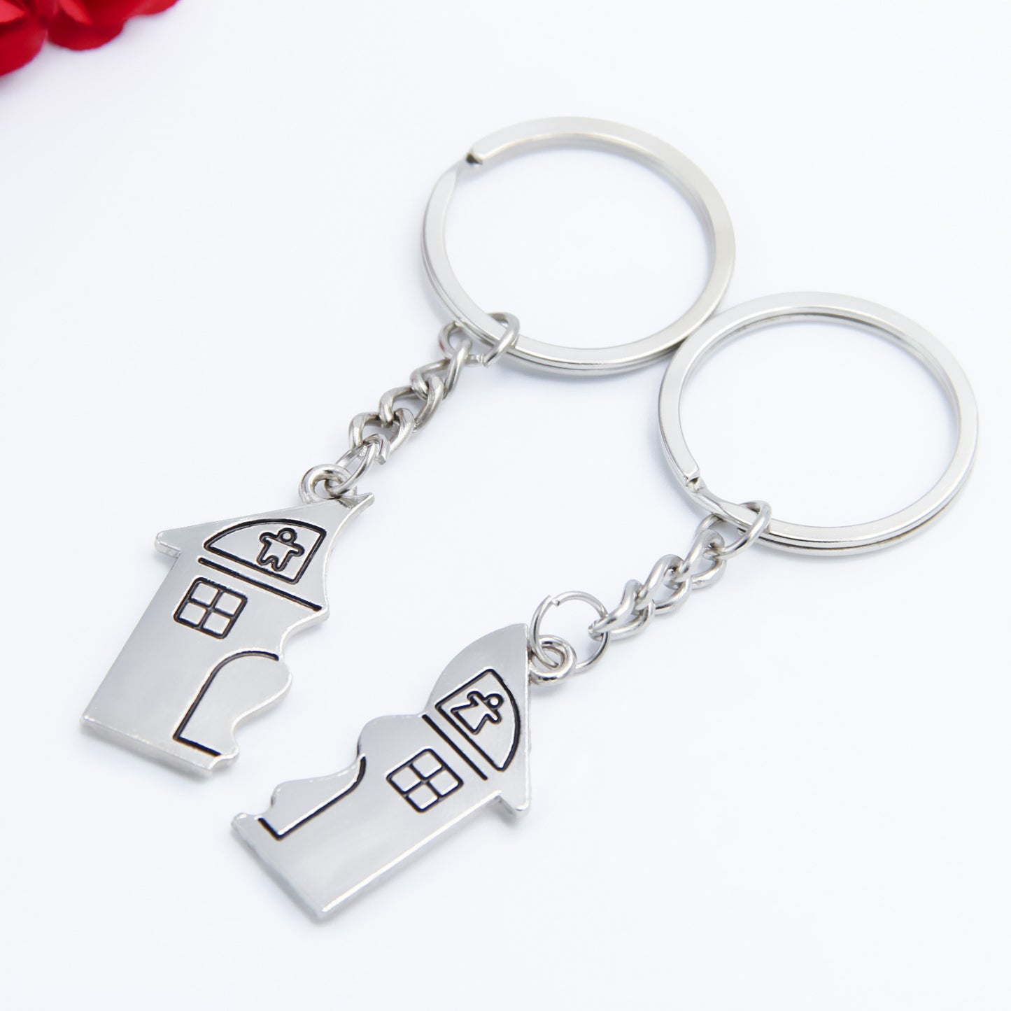 Cartoon Creative House Shape Couple Travel Commemorative Alloy Keychain 1621237229312