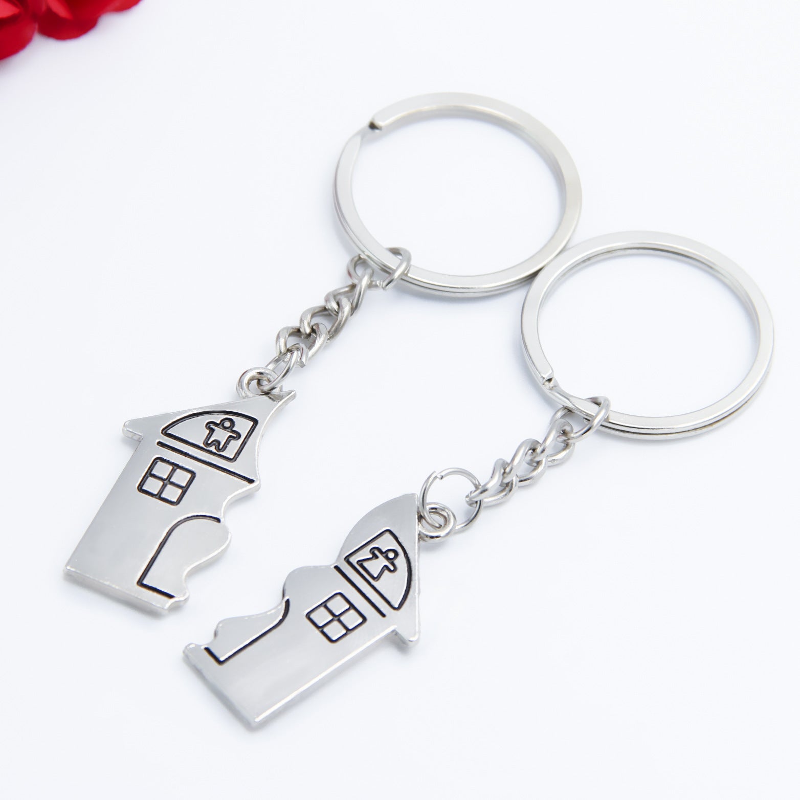 Cartoon Creative House Shape Couple Travel Commemorative Alloy Keychain 1621237229312