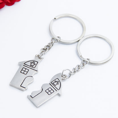 Cartoon Creative House Shape Couple Travel Commemorative Alloy Keychain 1621237229312