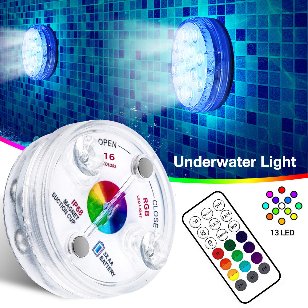 13 Led Submersible Light for Swimming Pool Garden Fountain Bathroom IP68 Waterproof Underwater Lamp with Suction Cup RF Remote - HD Wireless Product #3