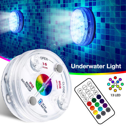 13 Led Submersible Light for Swimming Pool Garden Fountain Bathroom IP68 Waterproof Underwater Lamp with Suction Cup RF Remote - HD Wireless Product #3