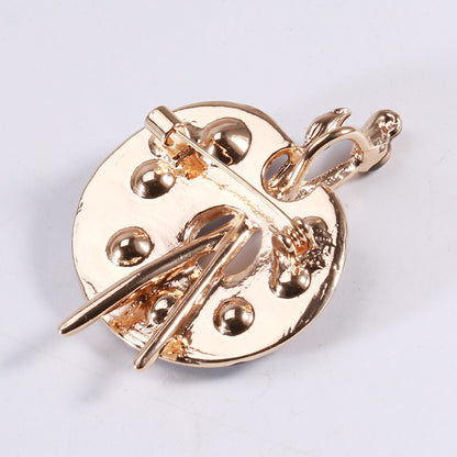 Enamel Dripping Oil Rhinestone Drawing Plate Brooch 1621679379096