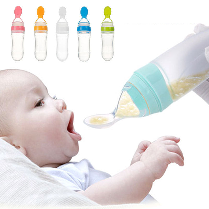 Safe Newborn Baby Feeding Bottle Toddler Silicone Squeeze Feeding Spoon Milk Bottle Baby Training Feeder Food Supplement 1621