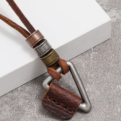 Hip Hop Retro Leather Necklace European And American Style Brown Trendy Men's Collar Necklace 1621931807014