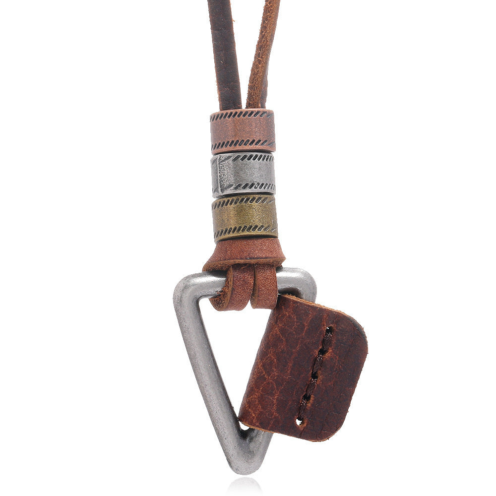 Hip Hop Retro Leather Necklace European And American Style Brown Trendy Men's Collar Necklace 1621931807023