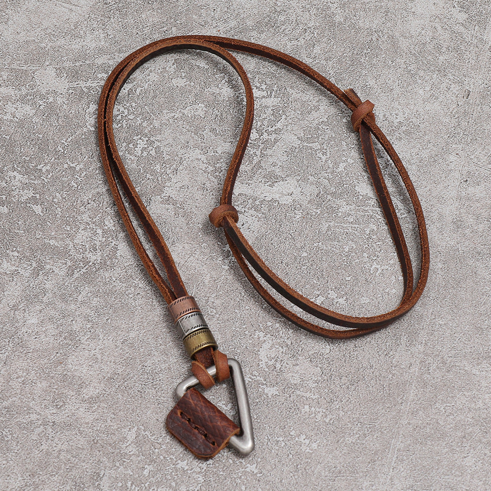Hip Hop Retro Leather Necklace European And American Style Brown Trendy Men's Collar Necklace 1621931807317
