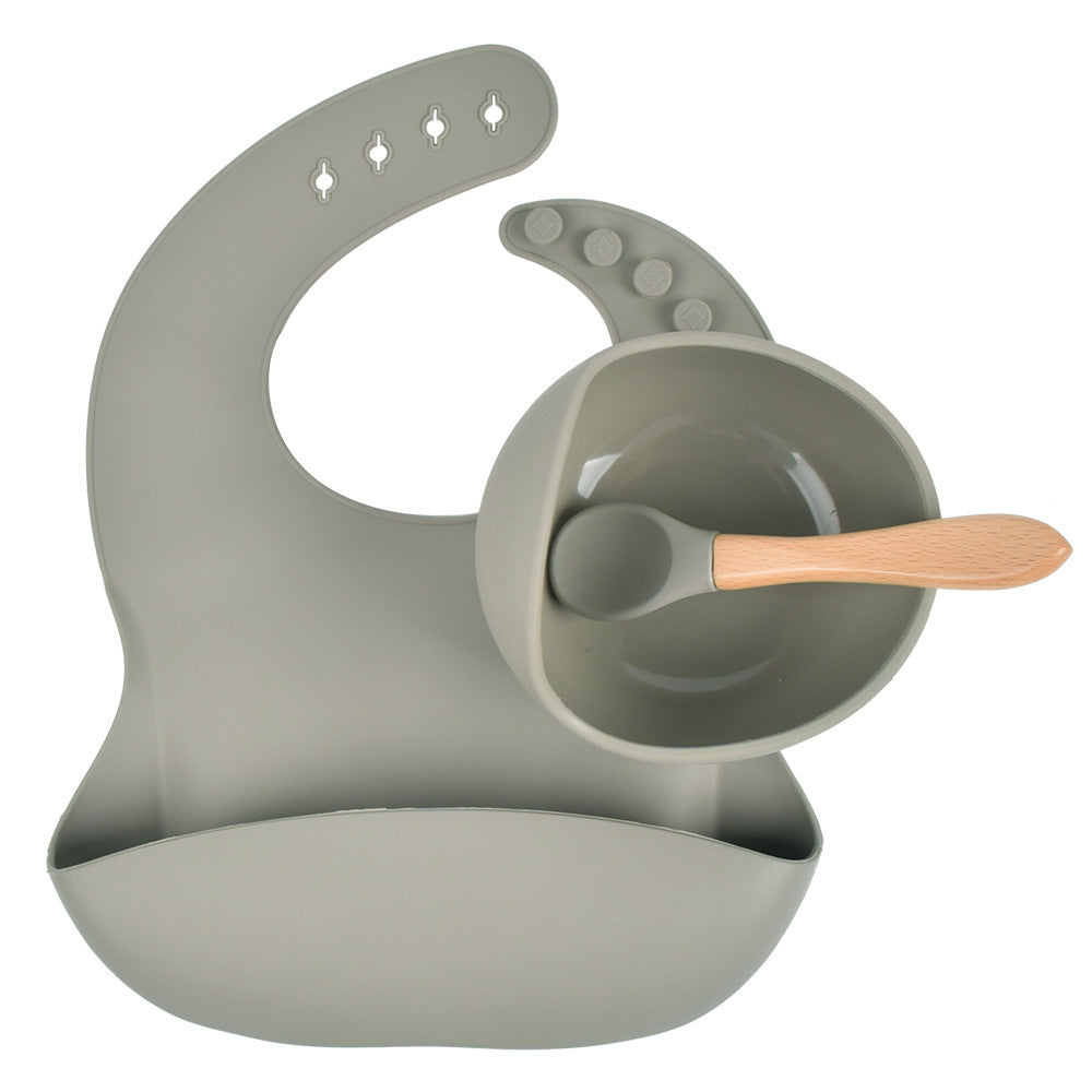 Children's Silicone Suction Cup Bowl Bib Spoon Cutlery 3 Piece Set 1621939599481