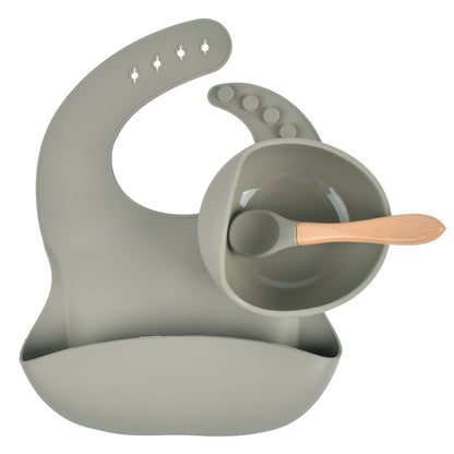 Children's Silicone Suction Cup Bowl Bib Spoon Cutlery 3 Piece Set 1621939599481