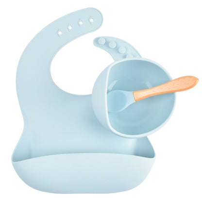 Children's Silicone Suction Cup Bowl Bib Spoon Cutlery 3 Piece Set 1621939599489