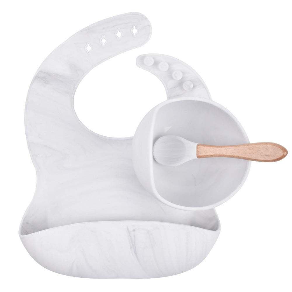 Children's Silicone Suction Cup Bowl Bib Spoon Cutlery 3 Piece Set 1621939599494