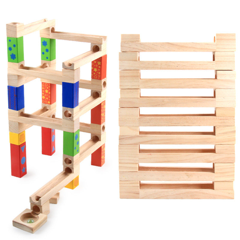Children's Educational Parent-child Ball Track Slide Blocks Stacking High Marbles To Build Wooden Toys 1622001074239