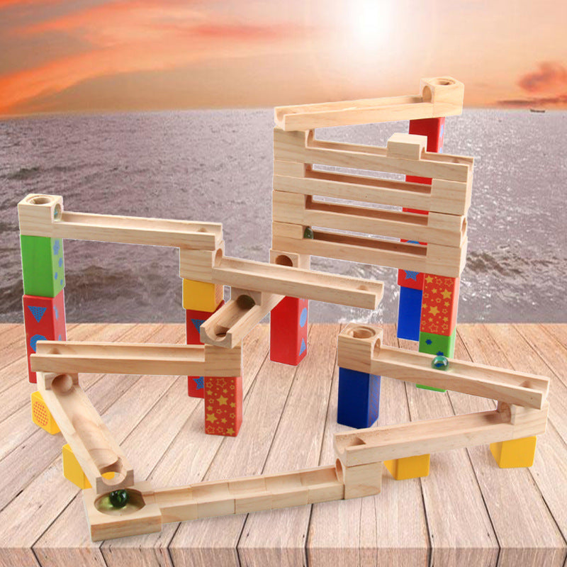 Children's Educational Parent-child Ball Track Slide Blocks Stacking High Marbles To Build Wooden Toys 1622001074241