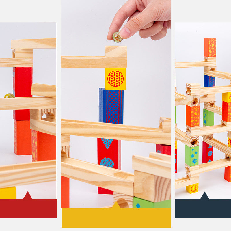 Children's Educational Parent-child Ball Track Slide Blocks Stacking High Marbles To Build Wooden Toys 1622001074243