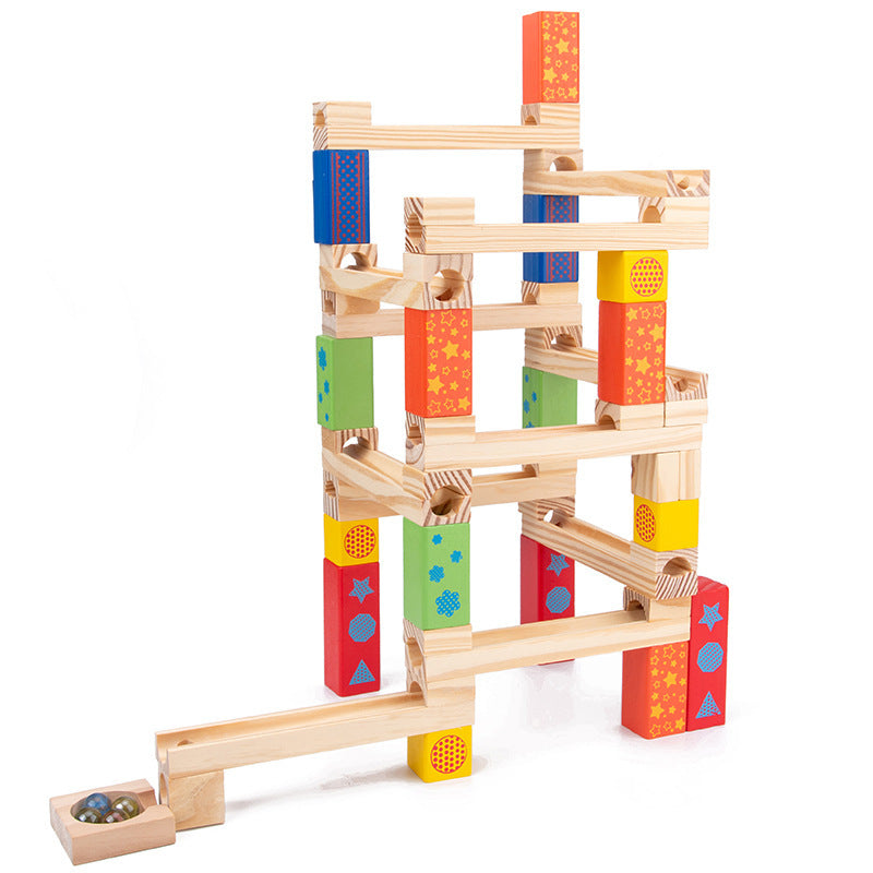 Children's Educational Parent-child Ball Track Slide Blocks Stacking High Marbles To Build Wooden Toys 1622001074244