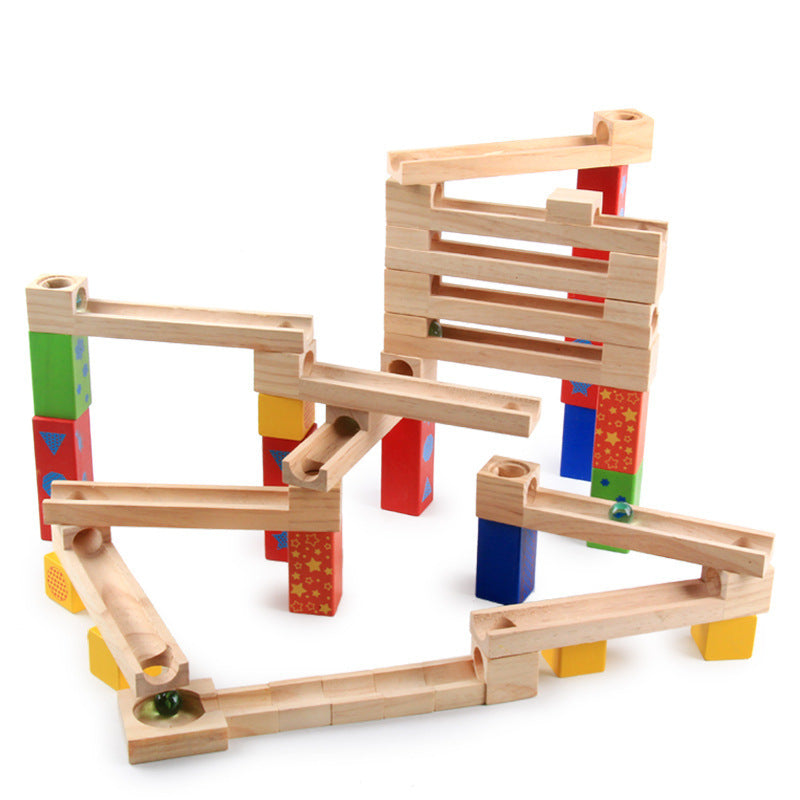 Children's Educational Parent-child Ball Track Slide Blocks Stacking High Marbles To Build Wooden Toys 1622001233140