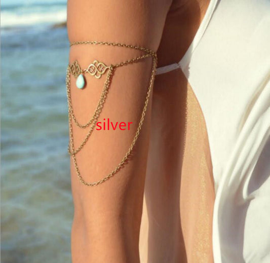 Water Drop Turquoise Tassel Arm Chain Bracelet 1622101312572