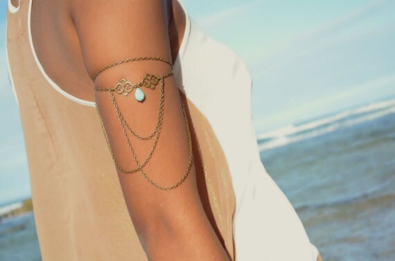 Water Drop Turquoise Tassel Arm Chain Bracelet 1622101312573