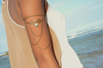 Water Drop Turquoise Tassel Arm Chain Bracelet 1622101312573