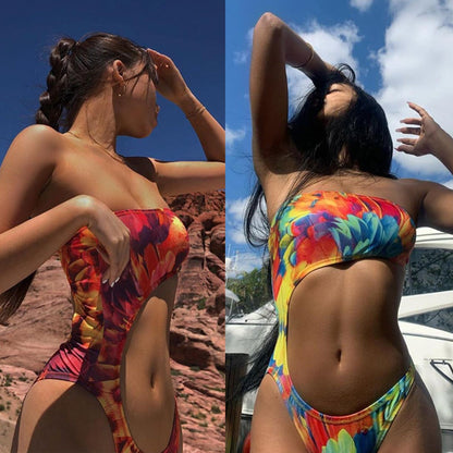 One-piece Irregular Swimsuit Printed Tube Top 1622123464263
