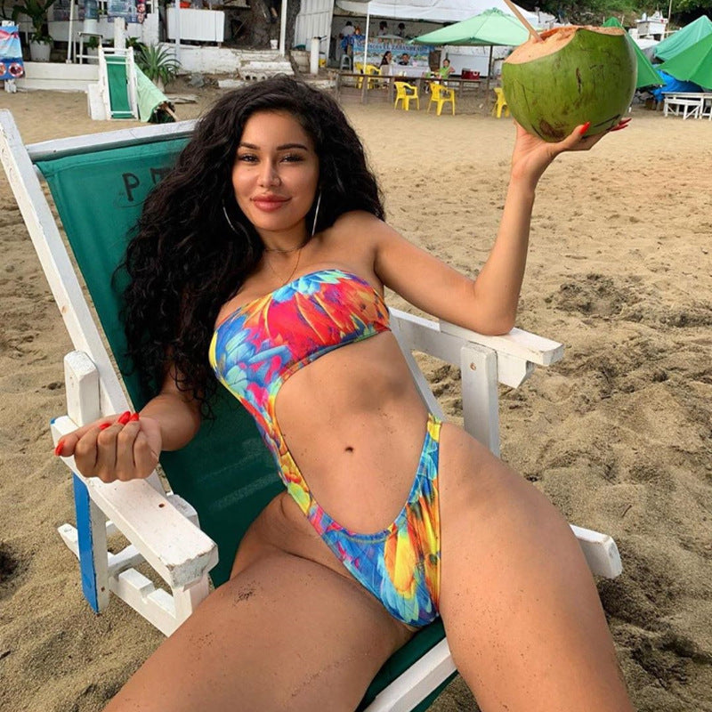 One-piece Irregular Swimsuit Printed Tube Top 1622123464294