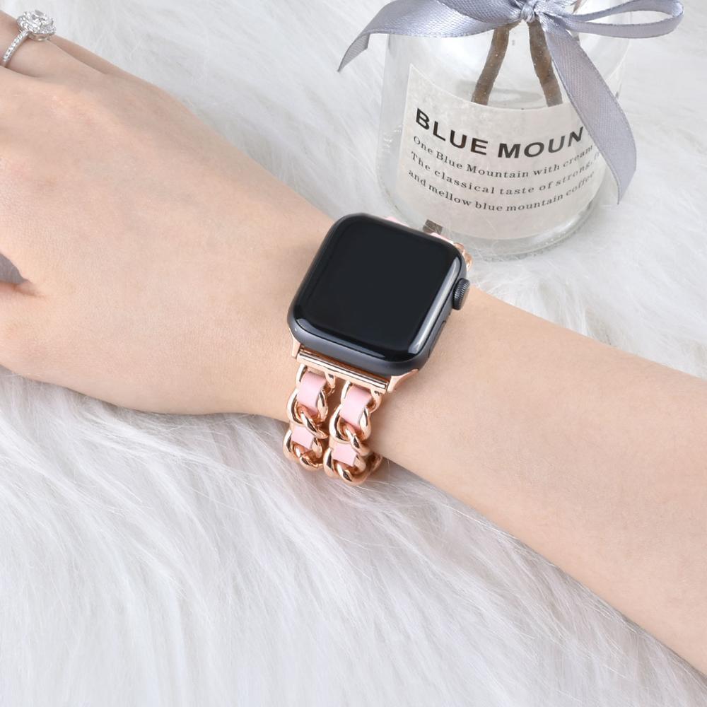 Compatible with Apple, Strap Cuban Link Bracelet IWatch Leather  Metal Strap 1622183846432