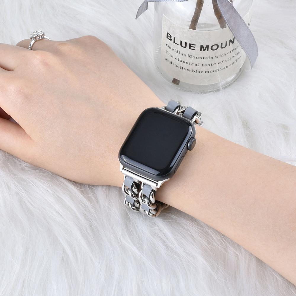 Compatible with Apple, Strap Cuban Link Bracelet IWatch Leather  Metal Strap 1622184778210