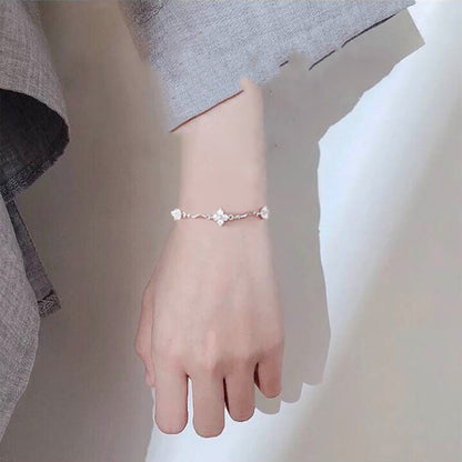 925 Sterling Silver Four-leaf Clover Bracelet - HD Wireless Product #5
