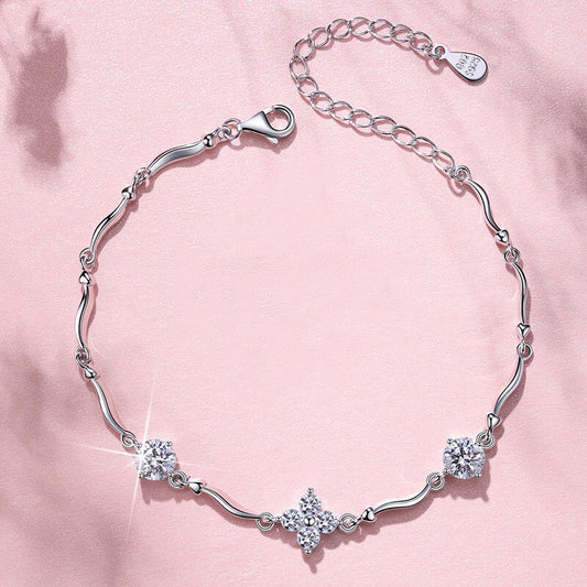 925 Sterling Silver Four-leaf Clover Bracelet - HD Wireless Product #1