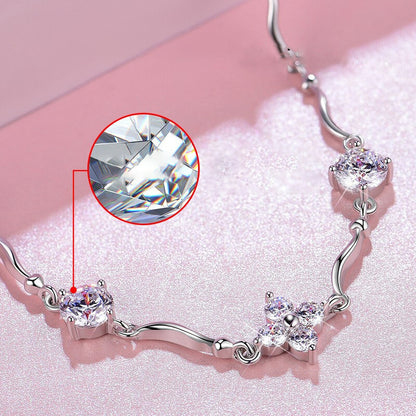 925 Sterling Silver Four-leaf Clover Bracelet - HD Wireless Product #3