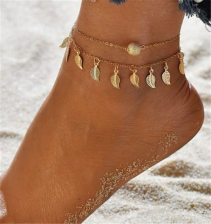 Popular Set Of Three Sets Of Fishbone Chain Crystal Double-sided Diamond Anklet 1622286922047